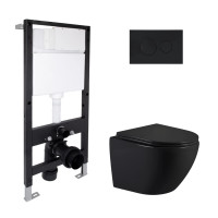Готовое решение Qtap для ванной комнаты: подвесной унитаз Jay Ultra Quiet 485x360x320 + комплект инсталляции Standard (круглая кнопка Black)