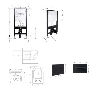 Готове рішення Qtap для ванної кімнати: підвісний унітаз Jay Ultra Quiet 485x360x320 + комплект інсталяції Standard (лінійна клавіша Black)