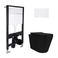 Готовое решение Qtap для ванной комнаты: подвесной унитаз Scorpio Ultra Quiet 520x365x365 + комплект инсталляции Standard (круглая кнопка White)