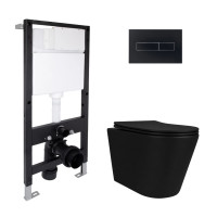 Готовое решение Qtap для ванной комнаты: подвесной унитаз Scorpio Ultra Quiet 520x365x365 + комплект инсталляции Standard (линейная кнопка Black)