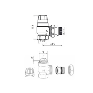 Клапан угловой термостатический с повышеной проходимостью Thermo Alliance Forte (Kvs - 3,8 m3/h) 3/4" TAF0020W25
