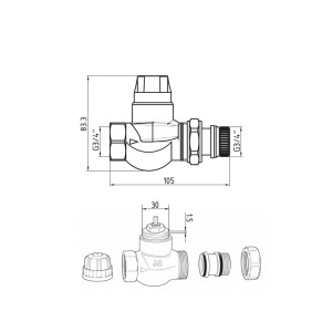 Клапан прямой термостатический с повышеной проходимостью Thermo Alliance Forte (Kvs - 3,8 m3/h) 3/4" TAF0022W25