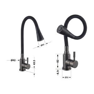 Змішувач для кухні Lidz Aria 015F31 (k35) з гнучким виливом LDARI015F31BGRP49566 Graphite/Black