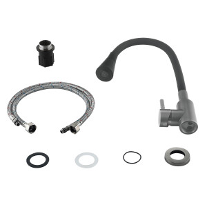 Змішувач для кухні Lidz Aria 015F31 (k35) з гнучким виливом LDARI015F31BGRP49566 Graphite/Black