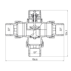 Кран триходовий розподільний без термоголовки Thermo Alliance Forte (M30x1,5; 30-70°С) 1" (11/4") TAF362W2532