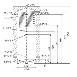 Теплоакумулятор Thermo Alliance TAI-10 750 з теплообмінником 1,4 кв. м з ізоляцією 80 мм