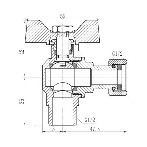 Кран кульовий з накидною гайкою SD Forte1/2" ВЗ для води кутовий SF224W15