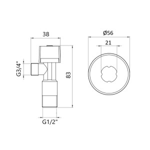 Кран кутовий Thermo Alliance Standart (ручка шестигранник) з вент.буксою 1/2"З х 3/4"З SF3441520