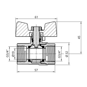 Кран кульовий SD Plus 3/4" ВР для газу (метелик) SD602NG20PN40