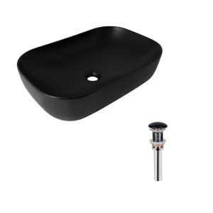 Комплект Qtap Robin: Раковина накладна прамокутна 600x390x150 мм Matt Black + Донний клапан PU03