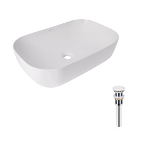 Комплект Qtap Robin: Раковина накладна прамокутна 600x390x150 мм White + Донний клапан PU02