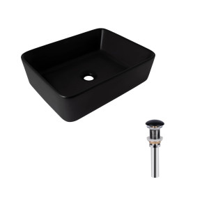 Комплект Qtap Tern: Раковина накладна прамокутна 480х370х135 мм Matt Black + Донний клапан PU03