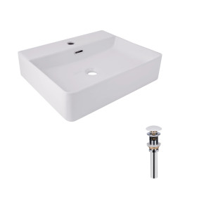 Комплект Qtap Nando LT: Раковина підвісна прамокутна 500х420х130 мм White + Донний клапан PU02O