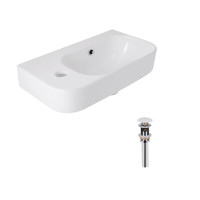 Комплект Qtap Tern: Раковина підвісна прамокутна ліва 450х250х158 мм White + Донний клапан PU02O