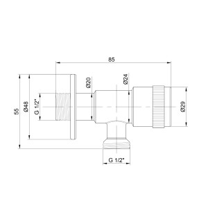 Кран угловой Thermo Alliance Standart 1/2"НН нерж., с керам. буксой TAS345W1515SS