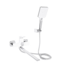 Смеситель для ванны Qtap Presto с длинным поворотным изливом (c душевым гарнитуром) QTPRE2601CRW45578 Chrome/White
