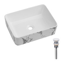 Раковина накладна Qtap Tern 480x370x135 мм, Marble, прямокутна, з донним клапаном QT17116069MR