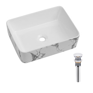 Раковина накладна Qtap Tern 480x370x135 мм, Marble, прямокутна, з донним клапаном QT17116069MR