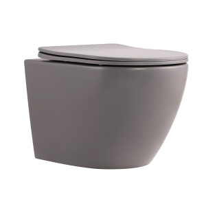 Унитаз подвесной Robin Ultra Quiet 490×365×325 мм, Stone Grey, с сиденьем Slim Duroplast / Soft-close / Quick Release QT13332381АSSG Qtap