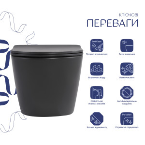 Унитаз подвесной Robin Ultra Quiet 490×365×325 мм, Anthracite, с сиденьем Slim Duroplast / Soft-close / Quick Release QT13332381АSAN Qtap