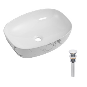 Раковина накладна Qtap Robin 500х380х140 мм, Marble, прямокутна, з донним клапаном QT04116302MR