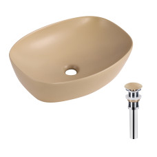 Раковина накладна Qtap Robin 500х380х140 мм, Beige, прямокутна, з донним клапаном QT04116302SB
