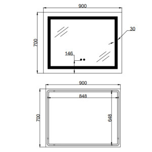 Дзеркало Lidz Kubis (KU1) 900х700 з LED-підсвічуванням Touch, з антизапотіванням, з димером, рег. яскравості LD78LF904907048451
