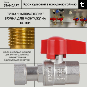 Кран шаровой 1/2"ВВ прямой, PN40, с накидной гайкой Standart TAS260W15 Thermo Alliance