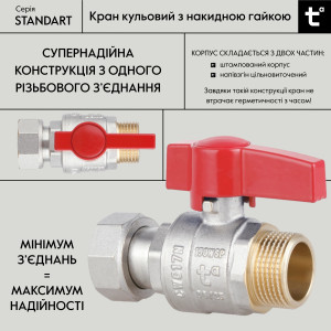 Кран шаровой Thermo Alliance Standart 3/4"ВН прямой, PN40, с накидной гайкой TAS261W20