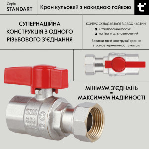 Кран шаровой Thermo Alliance Standart 3/4"ВВ прямой, PN40, с накидной гайкой TAS260W20