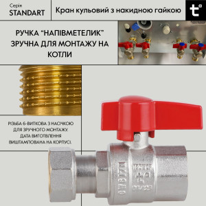 Кран шаровой Thermo Alliance Standart 3/4"ВВ прямой, PN40, с накидной гайкой TAS260W20