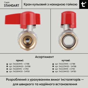 Кран шаровой Thermo Alliance Standart 3/4"ВВ прямой, PN40, с накидной гайкой TAS260W20