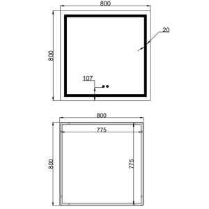 Дзеркало Qtap Mideya (MI1) 800x800 з LED-підсвічуванням Touch, з антизапотіванням, димером, рег. яскравості QT2078NCF808048477