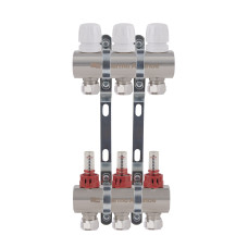 Коллектор латунный с расходомерами и евроконусами Thermo Alliance Standart 1" на 3 выхода TAS235W3E