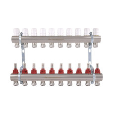Коллектор латунный с расходомерами и евроконусами Thermo Alliance Standart 1" на 10 выходов TAS235W10E