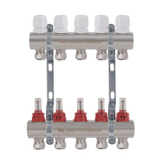 Коллектор латунный с расходомерами и евроконусами Thermo Alliance Standart 1" на 5 выходов TAS235W5E
