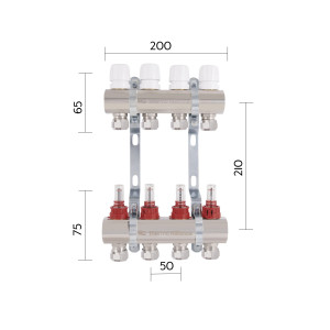 Коллектор латунный с расходомерами и евроконусами Thermo Alliance Standart 1" на 4 выхода TAS235W4E