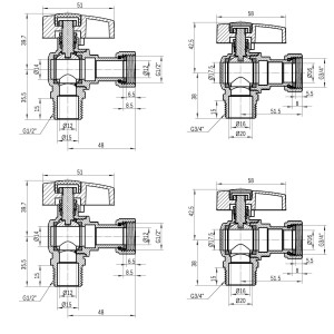 Комплект угловой кранов Thermo Alliance Standart  1/2"ВН -3/4"ВН с накидной гайкой  для подключенние котла TAS225RBW1520