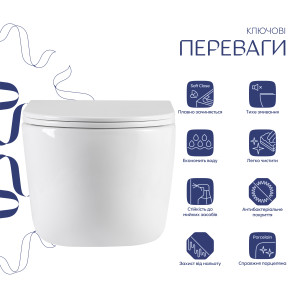 Унитаз подвесной Qtap Taurus Ultra Quiet 515×360×350 мм, White, с сиденьем Slim Duroplast / Soft-close / Quick Release QTTAU26W49116