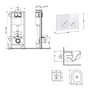 Готовое решение Qtap для ванной комнаты: подвесной унитаз Taurus Ultra Quiet 515×360×350 + комплект инсталляции Nest 4 в 1 (круглая клавиша White)