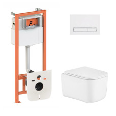 Готовое решение Qtap для ванной комнаты: подвесной унитаз Gemini Ultra Quiet 485×340×350 + комплект инсталляции Nest 4 в 1 (линейная клавиша White)