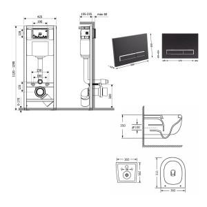Готовое решение Qtap для ванной комнаты: подвесной унитаз Taurus Ultra Quiet 515×360×350+ комплект инсталляции Nest 4в1 (линейная клавиша Matt Black)