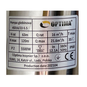 Насос скважинный с повышенной устойч. к песку  OPTIMA  4SD16/22 5,5 кВт 120м 3-х фазный