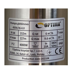 Насос скважинный с повышенной устойч. к песку  OPTIMA  4SD 6/36 4,0 кВт 227м 3-х фазный