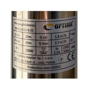 Насос свердловинний з підв. стійк. до піску 3″ OPTIMA  3SDm1,8/11 0,25 кВт 45м + пульт+кабель1,5м