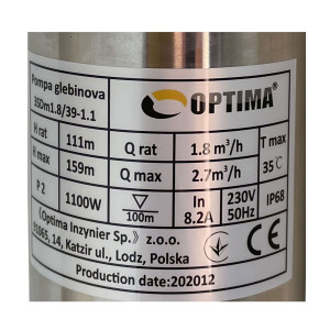 Насос скважинный с пов. уст. к песку  3″  OPTIMA  3SDm1,8/39 1,1 кВт 159м + пульт+кабель 1,5м
